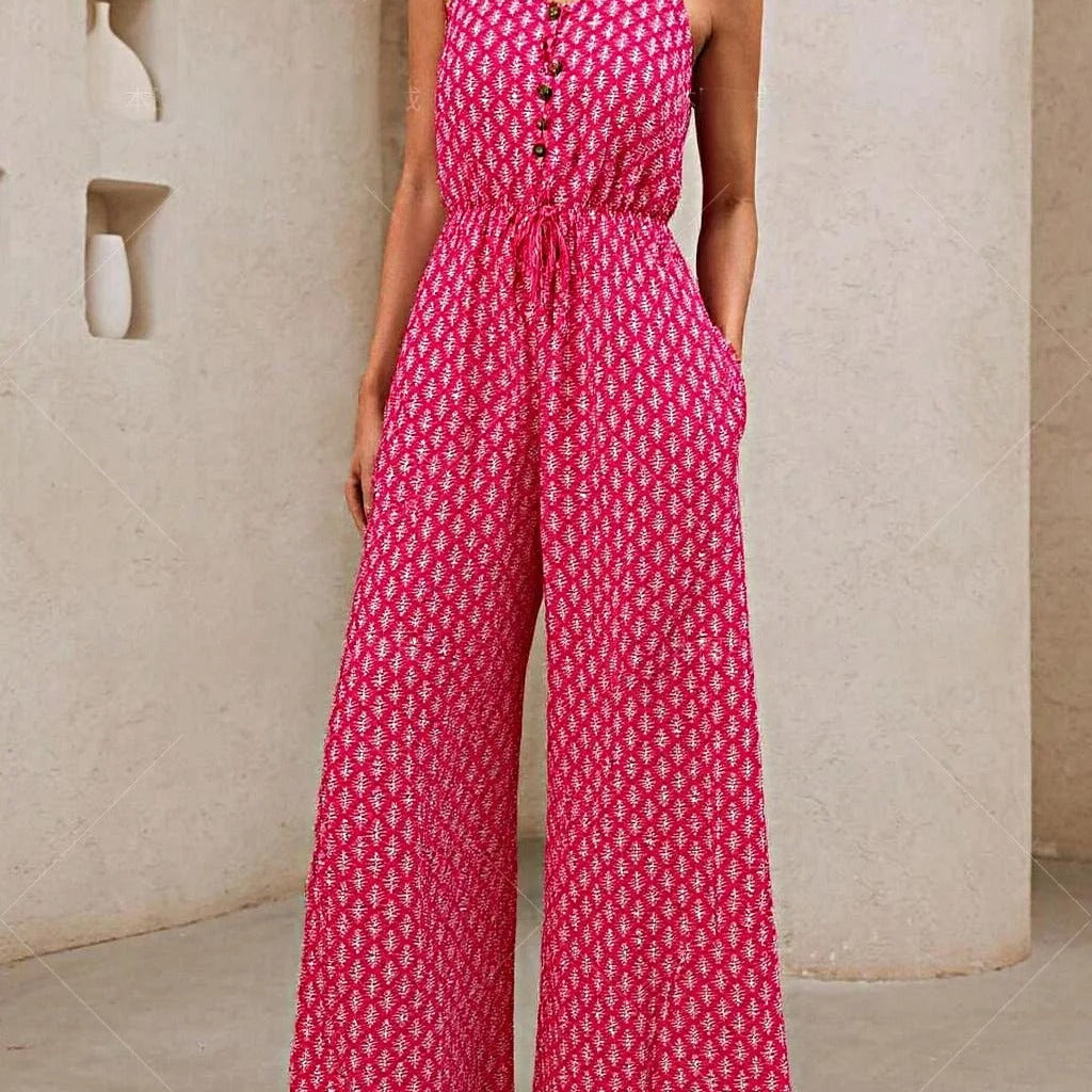 Tuta da donna – Vestibilità ampia – Senza maniche – Scollo a V – Coulisse in vita – Tessuto traspirante