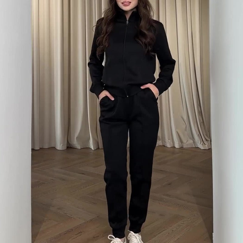 Completo casual da donna – Maglia morbida – Top con cerniera – Pantaloni affusolati