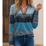 Maglia da donna a maniche lunghe – Maglia morbida – Vestibilità regolare – Colletto moderno con cerniera