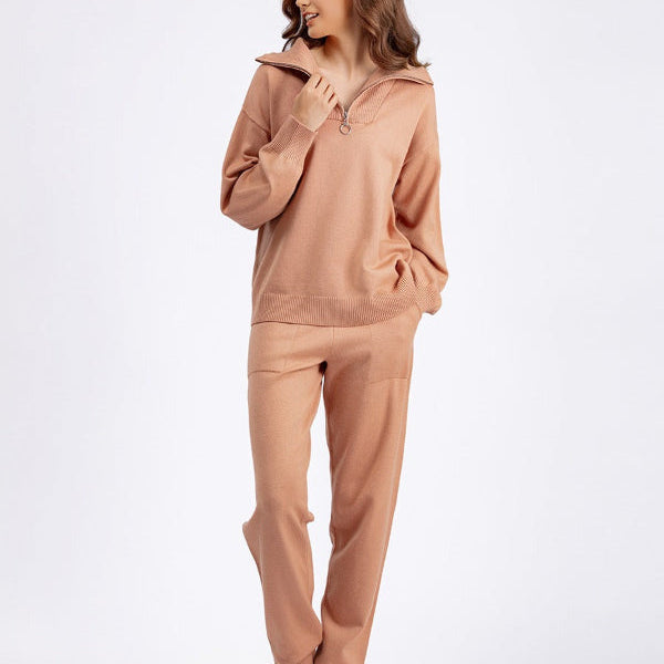 Completo due pezzi da donna - Maglia fine - Vestibilità comoda - Maniche a sbuffo