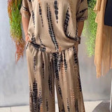 Completo da donna – Morbido raso – Vestibilità comoda – Top con scollo tondo – Pantaloni larghi stampati