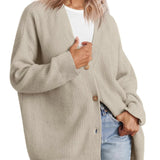 Cardigan da donna – Vestibilità oversize – Maglia a coste – Bottoni sul davanti – Scollo a V