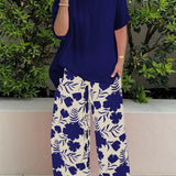 Pantaloni da donna a gamba larga – Vestibilità rilassata – Stampa floreale – Tessuto leggero e traspirante