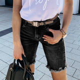 Shorts in denim da donna – Vestibilità regolare – Vita media – Finitura affusolata alla moda