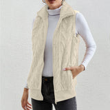 Gilet senza maniche da donna – Pile jacquard – Vestibilità rilassata – Collo alto con cerniera