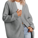Cardigan da donna – Vestibilità oversize – Maglia a coste – Bottoni sul davanti – Scollo a V