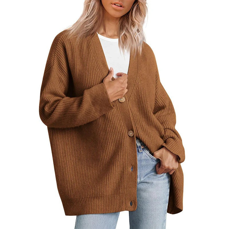 Cardigan da donna – Vestibilità oversize – Maglia a coste – Bottoni sul davanti – Scollo a V