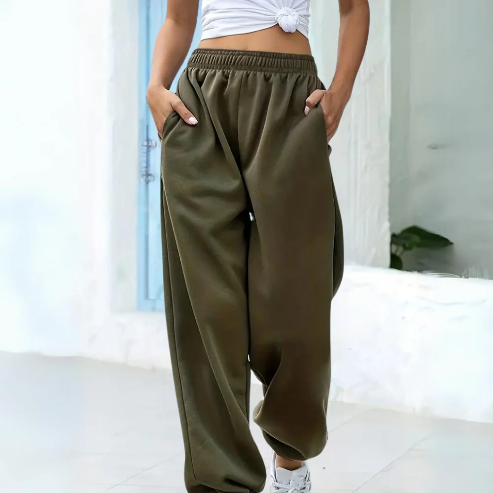 Pantaloni da jogging da donna – Vestibilità ampia – Cotone morbido – Vita elasticizzata – Tasche