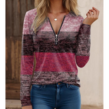 Maglia da donna a maniche lunghe – Maglia morbida – Vestibilità regolare – Colletto moderno con cerniera