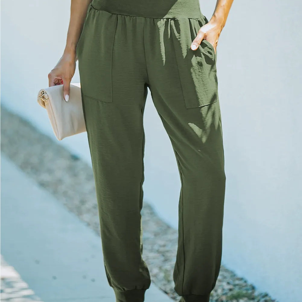 Pantaloni da donna – Vita alta – Vestibilità affusolata – Cotone leggero – Tasche laterali