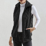 Gilet senza maniche da donna – Pile jacquard – Vestibilità rilassata – Collo alto con cerniera