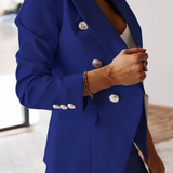 Completo da donna – Blazer doppiopetto aderente – Pantaloni eleganti slim a vita alta