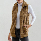 Gilet senza maniche da donna – Pile jacquard – Vestibilità rilassata – Collo alto con cerniera