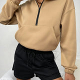 Felpa da donna – Vestibilità comoda – Fodera calda – Collo alto – Cerniera frontale – Tasca a marsupio