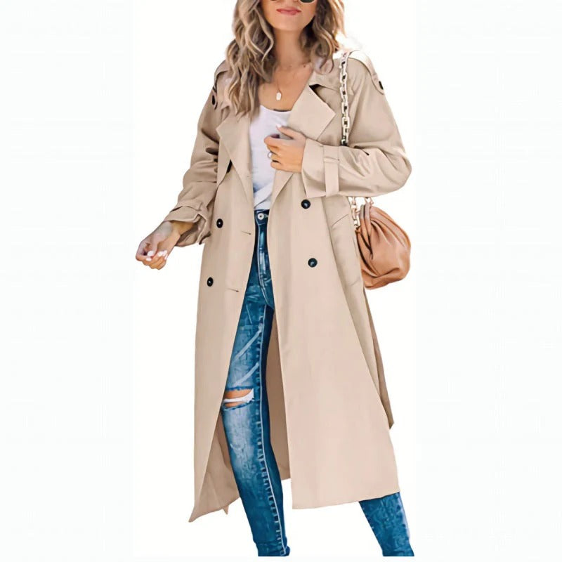 Trench da donna – Taglio aderente – Cotone – Lungo – Con cintura – Doppiopetto