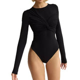 Body da donna – Maniche lunghe – Taglio aderente – Arricciature eleganti – Tessuto elasticizzato