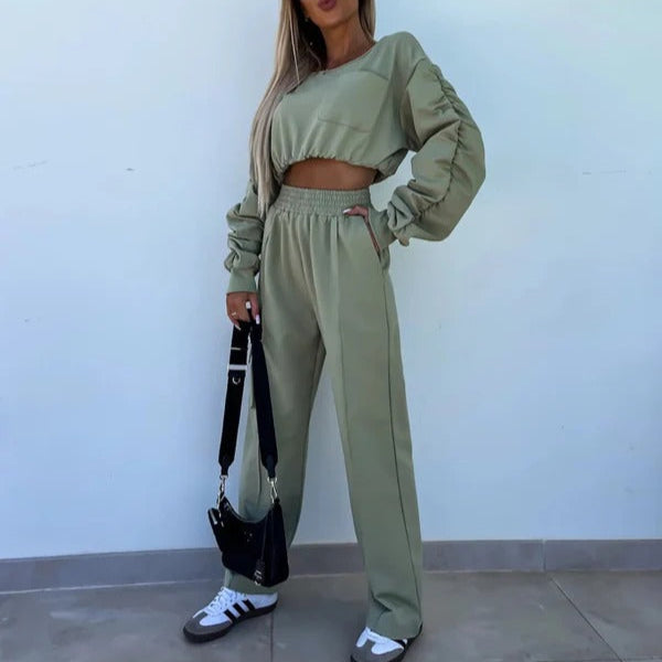 Felpa corta da donna – Vestibilità rilassata – Maglia morbida – Maniche lunghe e scese