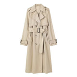 Trench da donna – Vestibilità slim – Cotone – Lungo – Con cintura – Doppiopetto