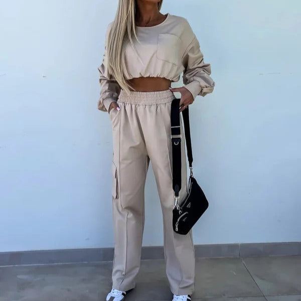 Felpa corta da donna – Vestibilità rilassata – Maglia morbida – Maniche lunghe e scese