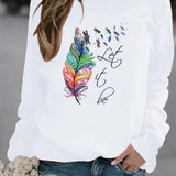 Maglione da donna – Vestibilità rilassata – Cotone morbido – Fantasia piume – Maniche lunghe