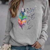 Maglione da donna – Vestibilità rilassata – Cotone morbido – Fantasia piume – Maniche lunghe