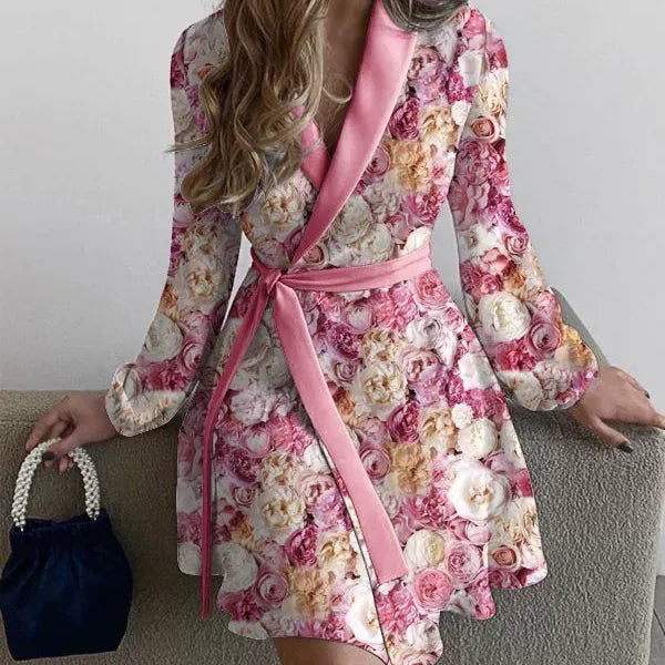 Cardigan lungo da donna – Vestibilità comoda – Cintura in vita – Motivi moderni – Tessuto leggero