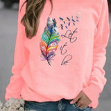 Maglione da donna – Vestibilità rilassata – Cotone morbido – Fantasia piume – Maniche lunghe