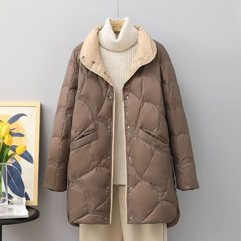 Giacca lunga da donna – Piumino leggero – Vestibilità comoda – Collo alto – Trapuntatura calda