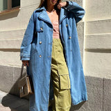 Trench da donna – Vestibilità oversize – Denim strutturato – Doppiopetto con cintura
