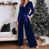 Tuta da donna – Taglio aderente – Morbido velluto – Maniche lunghe – Scollo a V