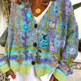 Cardigan da donna – Vestibilità oversize – Maglia grossa – Stampe artistiche – Abbottonato