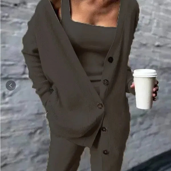 Cardigan da donna – Maglia a coste – Vestibilità comoda – Scollo a V – Maniche lunghe – Tasche