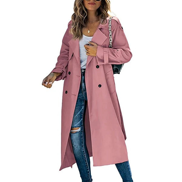 Trench da donna – Vestibilità comoda – Lungo – Con cintura – Doppiopetto