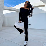 Tuta da donna – Vestibilità slim – Spalle scoperte – Maglia elasticizzata – Gamba svasata