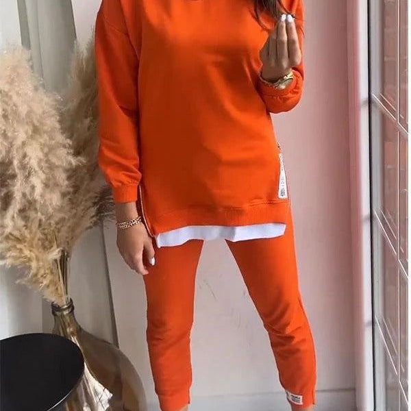 Completo loungewear da donna – Felpa oversize con scollo rotondo e jogger affusolati – Misto cotone traspirante