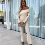 Tuta da donna – Vestibilità slim – Spalle scoperte – Maglia elasticizzata – Gamba svasata