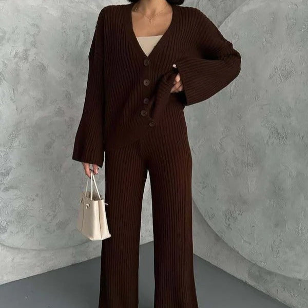 Completo da casa da donna – Maglia a coste – Vestibilità oversize – Top con bottoni sul davanti e maniche ampie