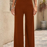 Pantaloni palazzo da donna – Vita alta – Gamba larga – Plissettati – Tessuto traspirante