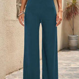 Pantaloni palazzo da donna – Vita alta – Gamba larga – Plissettati – Tessuto traspirante