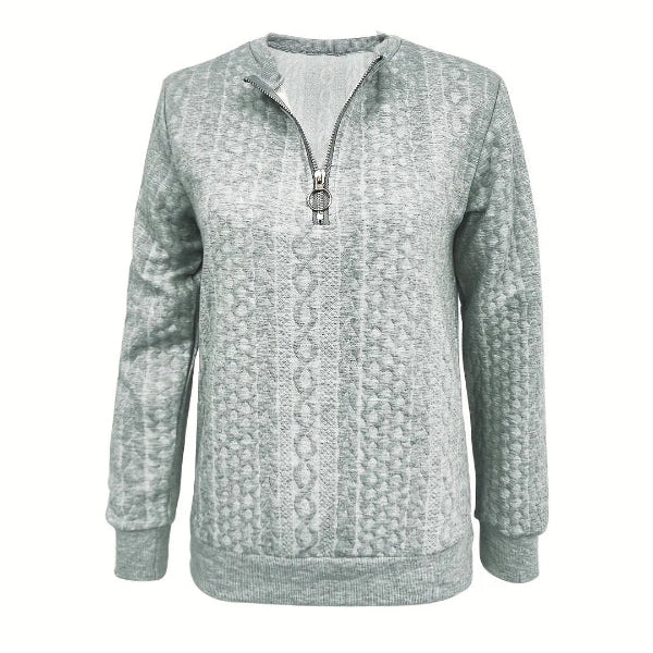 Felpa da donna – Vestibilità rilassata – Maglia a trecce – Comoda mezza zip