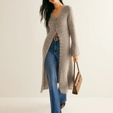 Abito in maglia da donna – Maglia a coste – Vestibilità slim – Abbottonatura – Scollo a V – Maniche lunghe – Lunghezza midi