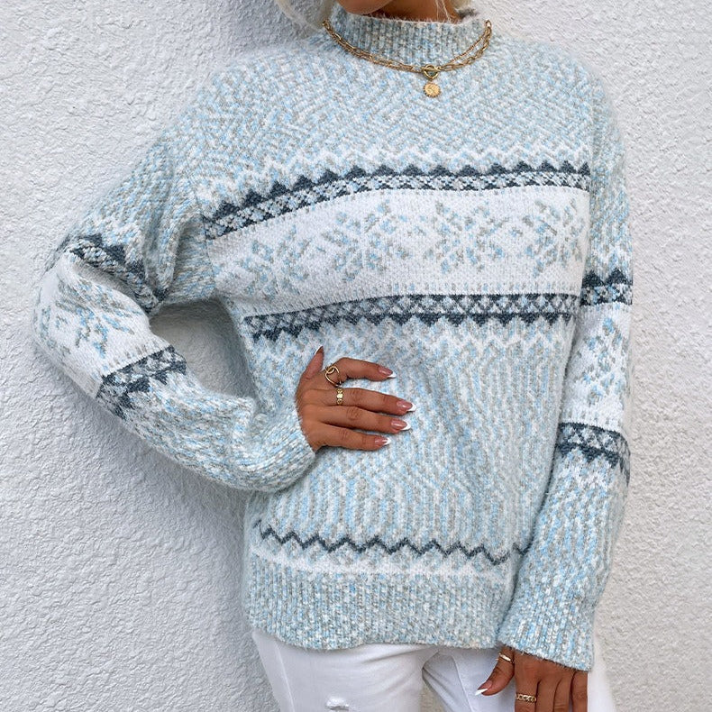 Maglione da donna – Maglia di lana – Vestibilità rilassata – Motivo fiocco di neve – Collo alto