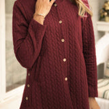 Felpa trapuntata da donna – Vestibilità comoda – Con cappuccio – Casual con bottoni di media lunghezza