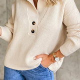 Maglione da donna - Maglia a coste - Collo polo - Maniche lunghe - Lunghezza fino ai fianchi