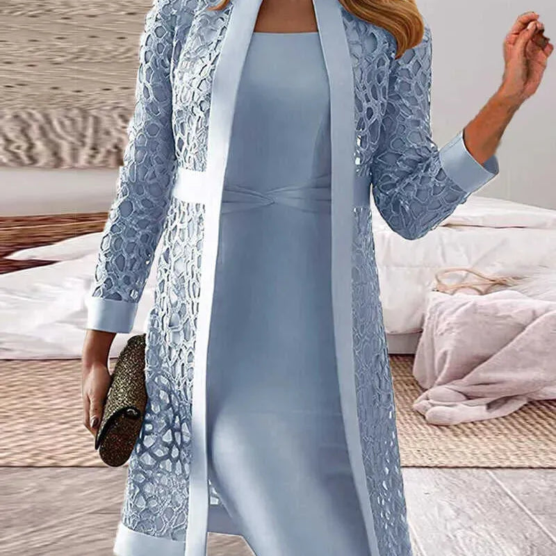 Completo da donna – Abito aderente senza maniche – Giacca lunga in pizzo strutturato