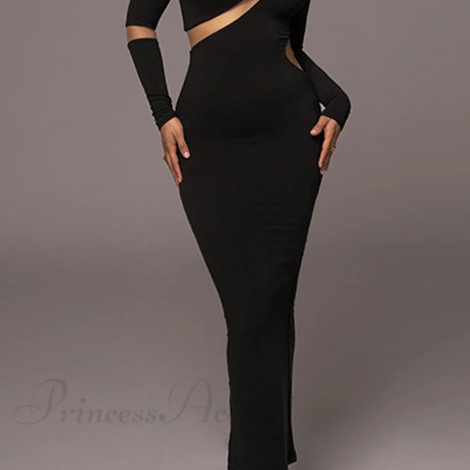 Abito a maniche lunghe con spacchi irregolari