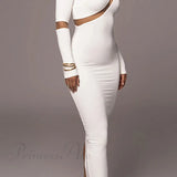 Abito a maniche lunghe con spacchi irregolari