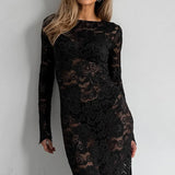 Abito lungo a sirena con maniche lunghe in pizzo trasparente jacquard