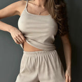 Completo da casa da donna – Canotta senza maniche con scollo a U – Comodi pantaloncini con elastico in vita