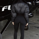 Cappotto corto con cerniera in misto cotone e collo in maglia